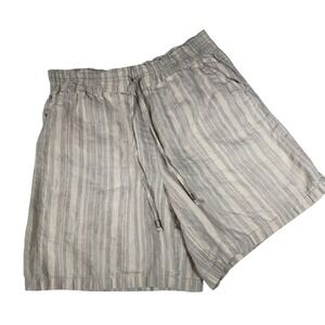 Anthropologie Striped Linen Shorts Tan Gray Pink Drawstring Elastic Waist Small